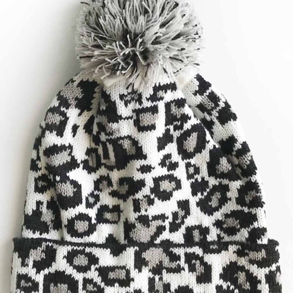 Leopard Cheetah Pom Beanie Winter Hat - Picture 3 of 7
